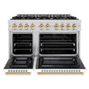 ZLINE Autograph Edition 48 in. 6.7 cu. ft. Select Double Oven Dual Fuel Range with 8 Burner Gas Cooktop in Satin Stainless Steel with White Matte Doors and Polished Gold Accents, Open Box-Great Condition