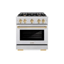 ZLINE Autograph Edition 30 in. 4.2 cu. ft. Select Gas Range with 4 Burner Cooktop and Convection Gas Oven in Satin Stainless Steel and Polished Gold Accents, Open Box-Great Condition