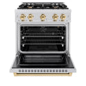 ZLINE Autograph Edition 30 in. 4.2 cu. ft. Select Gas Range with 4 Burner Cooktop and Convection Gas Oven in Satin Stainless Steel and Polished Gold Accents, Open Box-Great Condition
