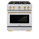 ZLINE Autograph Edition 30 in. 4.2 cu. ft. Select Gas Range with 4 Burner Cooktop and Convection Gas Oven in Satin Stainless Steel and Polished Gold Accents (HGRSZ-30-G)
