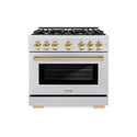ZLINE Autograph Edition 36 in. 5.2 cu. ft. Select Gas Range with 6 Burner Cooktop and Convection Gas Oven in Satin Stainless Steel and Polished Gold Accents, Open Box-Great Condition