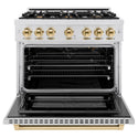 ZLINE Autograph Edition 36 in. 5.2 cu. ft. Select Gas Range with 6 Burner Cooktop and Convection Gas Oven in Satin Stainless Steel and Polished Gold Accents (HGRSZ-36-G)