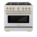ZLINE Autograph Edition 36 in. 5.2 cu. ft. Select Gas Range with 6 Burner Cooktop and Convection Gas Oven in Satin Stainless Steel and Polished Gold Accents, Open Box-Great Condition