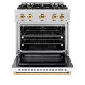 ZLINE Autograph Edition 30 in. 4.2 cu. ft. Select Gas Range with 4 Burner Cooktop and Convection Gas Oven in Satin Stainless Steel with White Matte Door and Polished Gold Accents, Open Box-Great Condition