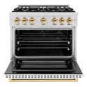 ZLINE Autograph Edition 36 in. 5.2 cu. ft. Select Gas Range with 6 Burner Cooktop and Convection Gas Oven in Satin Stainless Steel with White Matte Door and Polished Gold Accents, Open Box-Great Condition