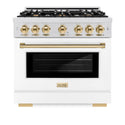 ZLINE Autograph Edition 36 in. 5.2 cu. ft. Select Gas Range with 6 Burner Cooktop and Convection Gas Oven in Satin Stainless Steel with White Matte Door and Polished Gold Accents (HGRSZ-WM-36-G)