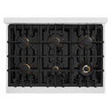 ZLINE Autograph Edition 36 in. 5.2 cu. ft. Select Gas Range with 6 Burner Cooktop and Convection Gas Oven in Satin Stainless Steel with White Matte Door and Polished Gold Accents (HGRSZ-WM-36-G)