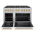 ZLINE Autograph Edition 48 in. 6.7 cu. ft. Select Double Oven Gas Range with 8 Burner Cooktop in Satin Stainless Steel with White Matte Doors and Polished Gold Accents, Open Box-Great Condition