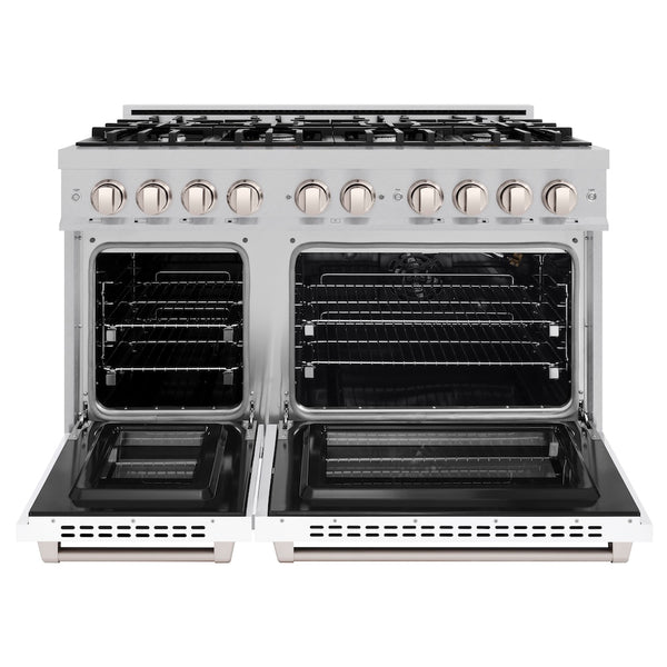 ZLINE 48 in. 6.7 cu. ft. Select Double Oven Gas Range with 8 Burner Cooktop in Satin Stainless Steel with White Matte Doors, Open Box-Great Condition