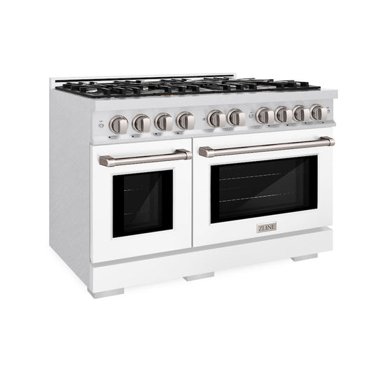 ZLINE 48 in. 6.7 cu. ft. Select Double Oven Gas Range with 8 Burner Cooktop in Satin Stainless Steel with White Matte Doors, Open Box-Great Condition