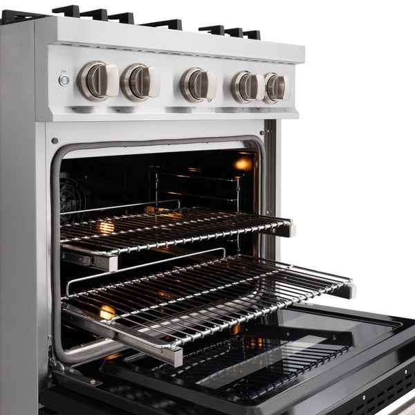ZLINE 30 in. 4.2 cu. ft. Select Dual Fuel Range with 4 Burner Gas Cooktop and Electric Convection Oven in Stainless Steel with Black Matte Door, Open Box-Great Condition