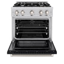 ZLINE 30 in. 4.2 cu. ft. Select Dual Fuel Range with 4 Burner Gas Cooktop and Electric Convection Oven in Stainless Steel with Black Matte Door, Open Box-Great Condition