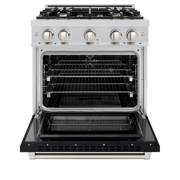 ZLINE 30 in. 4.2 cu. ft. Select Dual Fuel Range with 4 Burner Gas Cooktop and Electric Convection Oven in Stainless Steel with Black Matte Door, Open Box-Great Condition