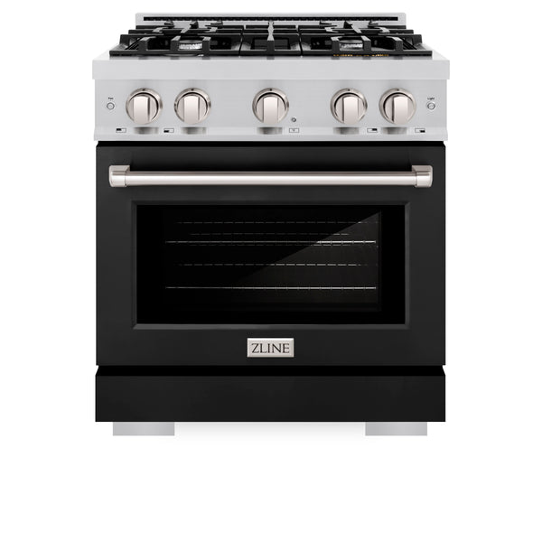 ZLINE 30 in. 4.2 cu. ft. Select Dual Fuel Range with 4 Burner Gas Cooktop and Electric Convection Oven in Stainless Steel with Black Matte Door (HDR-BLM-30)