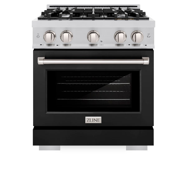 ZLINE 30 in. 4.2 cu. ft. Select Dual Fuel Range with 4 Burner Gas Cooktop and Electric Convection Oven in Stainless Steel with Black Matte Door, Open Box-Great Condition