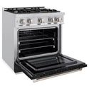 ZLINE 30 in. 4.2 cu. ft. Select Dual Fuel Range with 4 Burner Gas Cooktop and Electric Convection Oven in Stainless Steel with Black Matte Door (HDR-BLM-30)