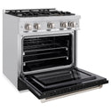 ZLINE 30 in. 4.2 cu. ft. Select Dual Fuel Range with 4 Burner Gas Cooktop and Electric Convection Oven in Stainless Steel with Black Matte Door, Open Box-Great Condition