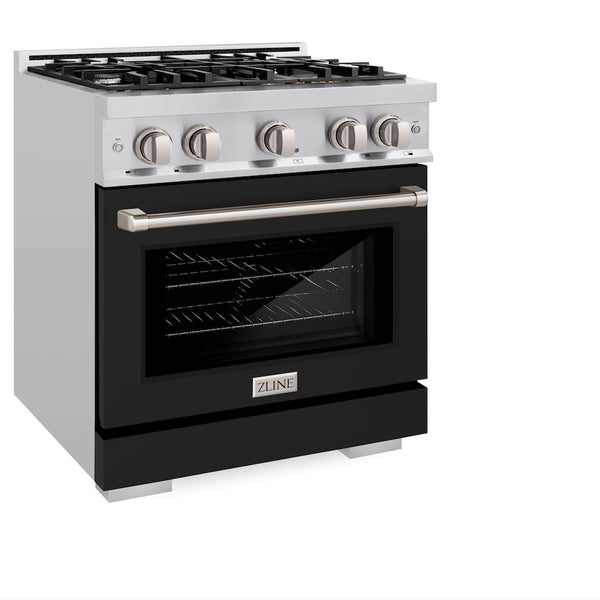 ZLINE 30 in. 4.2 cu. ft. Select Dual Fuel Range with 4 Burner Gas Cooktop and Electric Convection Oven in Stainless Steel with Black Matte Door, Open Box-Great Condition