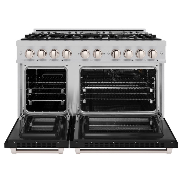 ZLINE 48 in. 6.7 cu. ft. Select Double Oven Gas Range with 8 Burner Cooktop in Stainless Steel with Black Matte Doors, Open Box-Great Condition