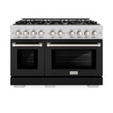 ZLINE 48 in. 6.7 cu. ft. Select Double Oven Gas Range with 8 Burner Cooktop in Stainless Steel with Black Matte Doors (HGR-BLM-48)