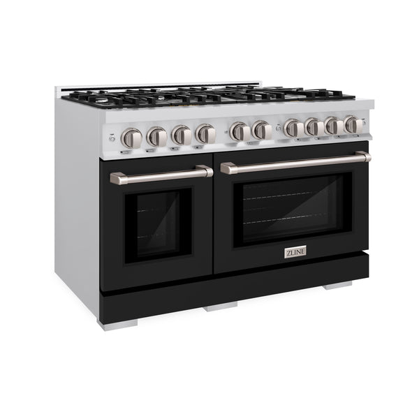 ZLINE 48 in. 6.7 cu. ft. Select Double Oven Gas Range with 8 Burner Cooktop in Stainless Steel with Black Matte Doors (HGR-BLM-48)