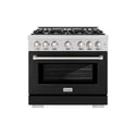 ZLINE 36 in. 5.2 cu. ft. Select Dual Fuel Range with 6 Burner Gas Cooktop and Electric Convection Oven in Stainless Steel with Black Matte Door, Open Box-Great Condition