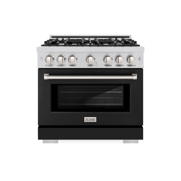 ZLINE 36 in. 5.2 cu. ft. Select Dual Fuel Range with 6 Burner Gas Cooktop and Electric Convection Oven in Stainless Steel with Black Matte Door (HDR-BLM-36)