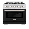 ZLINE 36 in. 5.2 cu. ft. Select Dual Fuel Range with 6 Burner Gas Cooktop and Electric Convection Oven in Stainless Steel with Black Matte Door, Open Box-Great Condition