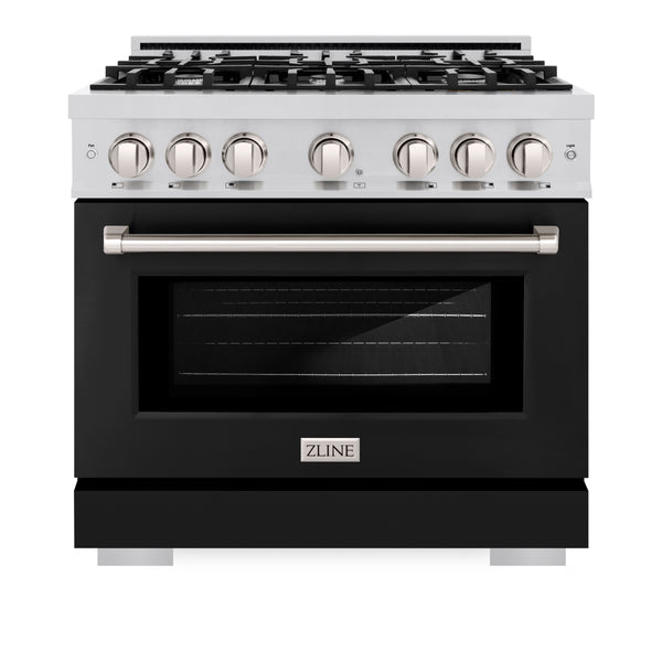 ZLINE 36 in. 5.2 cu. ft. Select Dual Fuel Range with 6 Burner Gas Cooktop and Electric Convection Oven in Stainless Steel with Black Matte Door (HDR-BLM-36)