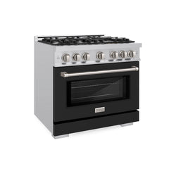 ZLINE 36 in. 5.2 cu. ft. Select Dual Fuel Range with 6 Burner Gas Cooktop and Electric Convection Oven in Stainless Steel with Black Matte Door, Open Box-Great Condition
