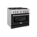 ZLINE 36 in. 5.2 cu. ft. Select Dual Fuel Range with 6 Burner Gas Cooktop and Electric Convection Oven in Stainless Steel with Black Matte Door (HDR-BLM-36)