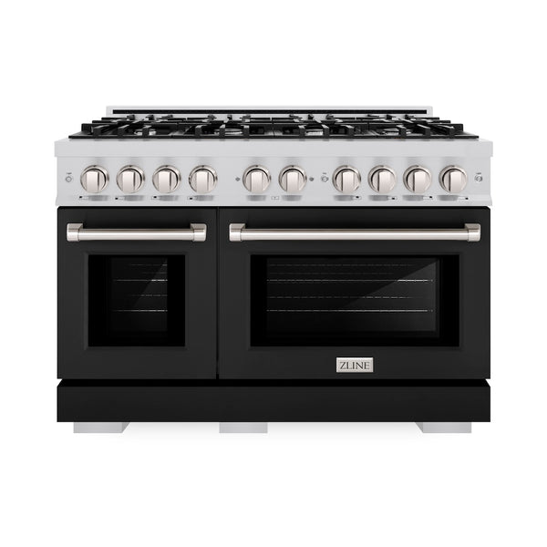 ZLINE 48 in. 6.7 cu. ft. Select Double Oven Dual Fuel Range with 8 Burner Gas Cooktop in Stainless Steel with Black Matte Doors, Open Box-Great Condition