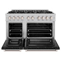 ZLINE 48 in. 6.7 cu. ft. Select Double Oven Dual Fuel Range with 8 Burner Gas Cooktop in Stainless Steel with Black Matte Doors, Open Box-Great Condition