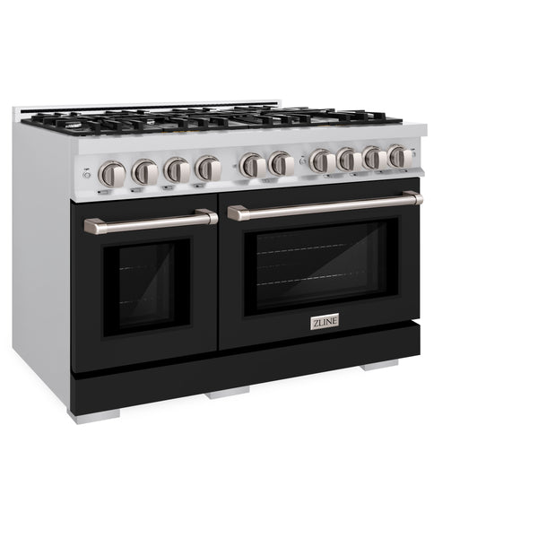 ZLINE 48 in. 6.7 cu. ft. Select Double Oven Dual Fuel Range with 8 Burner Gas Cooktop in Stainless Steel with Black Matte Doors (HDR-BLM-48)