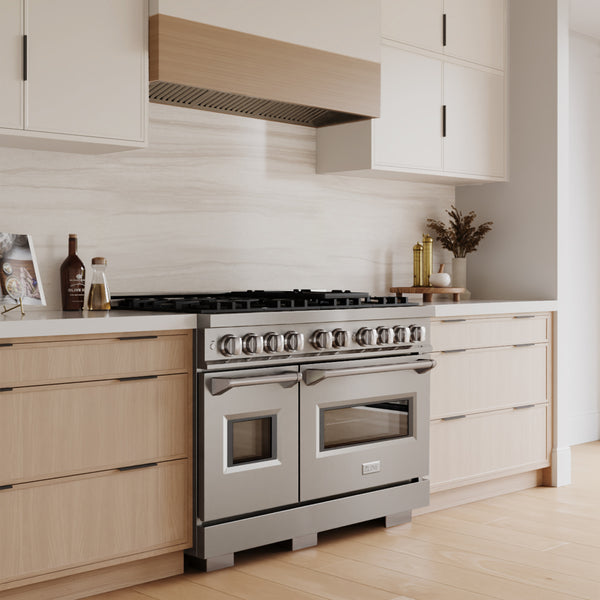 ZLINE 48 in. 6.7 cu. ft. Classic Double Oven Dual Fuel Range with 8 Burner Gas Cooktop in Stainless Steel, Open Box-Great Condition