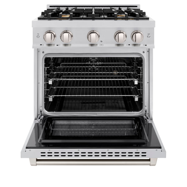 ZLINE 30 in. 4.2 cu. ft. Select Dual Fuel Range with Gas Cooktop and Electric Convection Oven in Stainless Steel with 4 Brass Burners (HDR-BR-30)