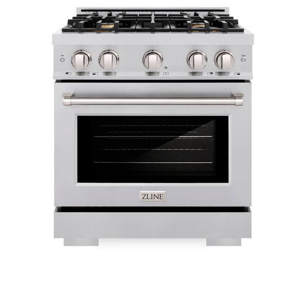 ZLINE 30 in. 4.2 cu. ft. Select Dual Fuel Range with Gas Cooktop and Electric Convection Oven in Stainless Steel with 4 Brass Burners (HDR-BR-30)