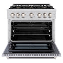 ZLINE 36 in. 5.2 cu. ft. Select Dual Fuel Range with Gas Cooktop and Electric Convection Oven in Stainless Steel with 6 Brass Burners, Open Box-Great Condition