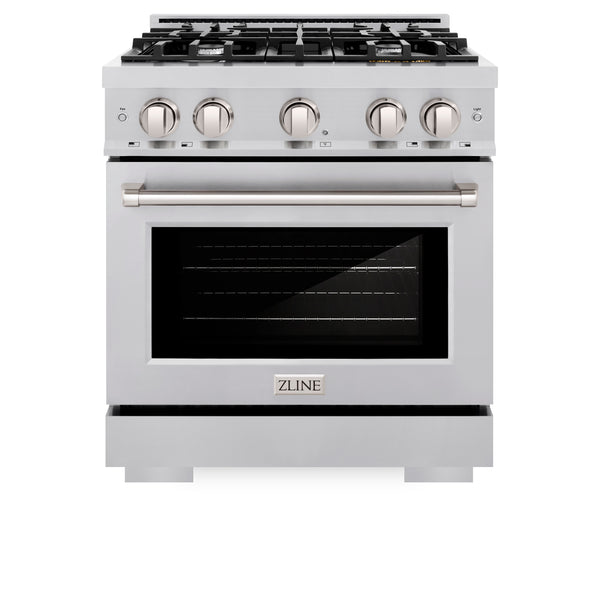 ZLINE 30 in. 4.2 cu. ft. Select Dual Fuel Range with 4 Burner Gas Cooktop and Electric Convection Oven in DuraSnow® Stainless Steel (HDRS-30)