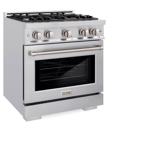 ZLINE 30 in. 4.2 cu. ft. Select Dual Fuel Range with 4 Burner Gas Cooktop and Electric Convection Oven in DuraSnow® Stainless Steel (HDRS-30)