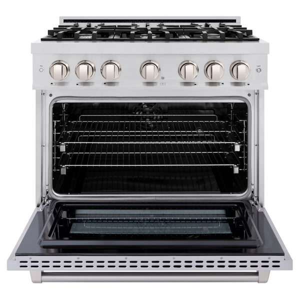 ZLINE 36 in. 5.2 cu. ft. Select Dual Fuel Range with 6 Burner Gas Cooktop and Electric Convection Oven in Stainless Steel, Open Box-Great Condition