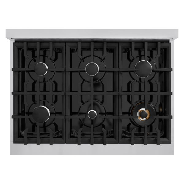 ZLINE 36 in. 5.2 cu. ft. Select Dual Fuel Range with 6 Burner Gas Cooktop and Electric Convection Oven in Stainless Steel (HDR36)