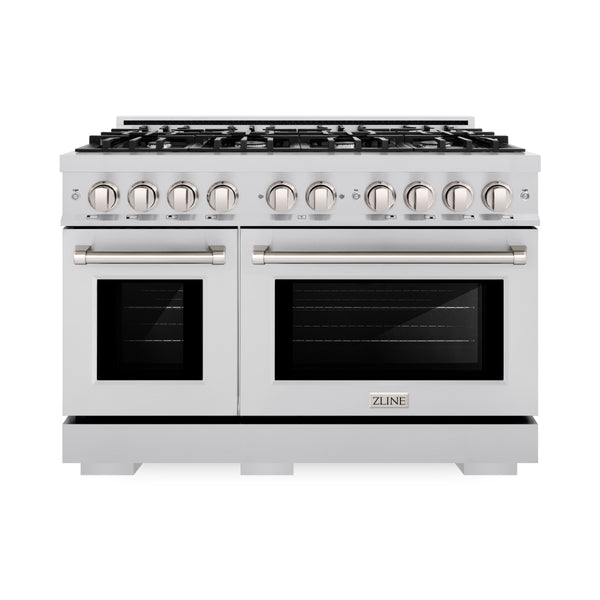 ZLINE 48 in. 6.7 cu. ft. Select Double Oven Dual Fuel Range with 8 Burner Gas Cooktop in Stainless Steel (HDR48)