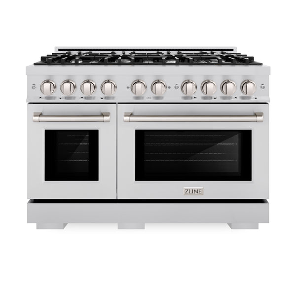 ZLINE 48 in. 6.7 cu. ft. Select Double Oven Dual Fuel Range with 8 Burner Gas Cooktop in DuraSnow® Stainless Steel (HDRS-48)