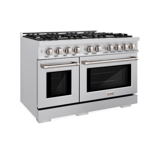 ZLINE 48 in. 6.7 cu. ft. Select Double Oven Dual Fuel Range with 8 Burner Gas Cooktop in Stainless Steel (HDR48)