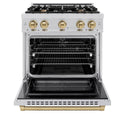 ZLINE Autograph Edition 30 in. 4.2 cu. ft. Select Dual Fuel Range with 4 Burner Gas Cooktop and Electric Convection Oven in Stainless Steel with Champagne Bronze Accents, Open Box-Great Condition