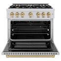 ZLINE Autograph Edition 36 in. 5.2 cu. ft. Select Dual Fuel Range with 6 Burner Gas Cooktop and Electric Convection Oven in Stainless Steel with Champagne Bronze Accents, Open Box-Great Condition