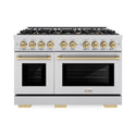 ZLINE Autograph Edition 48 in. 6.7 cu. ft. Select Double Oven Dual Fuel Range with 8 Burner Gas Cooktop in Stainless Steel and Champagne Bronze Accents, Open Box-Great Condition