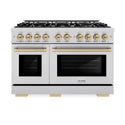 ZLINE Autograph Edition 48 in. 6.7 cu. ft. Select Double Oven Dual Fuel Range with 8 Burner Gas Cooktop in Stainless Steel and Champagne Bronze Accents, Open Box-Great Condition