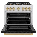 ZLINE Autograph Edition 36 in. 5.2 cu. ft. Select Dual Fuel Range with 6 Burner Gas Cooktop and Electric Convection Oven in Stainless Steel with Black Matte Door and Champagne Bronze Accents, Open Box-Great Condition